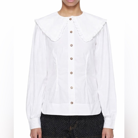 GANNI Vintage Inspired Collared Poplin Top - Picture 2 of 8